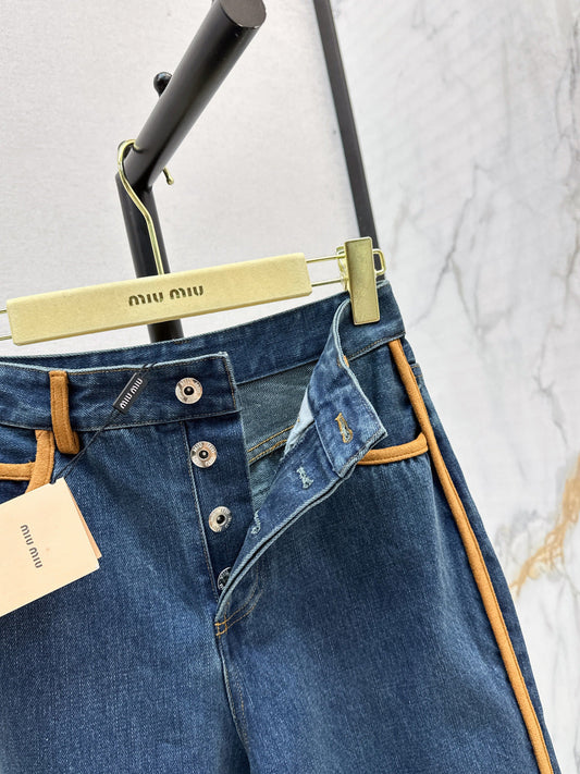 Miu New patchwork leather jeans