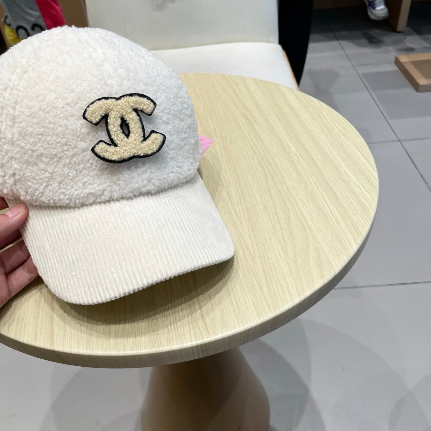 Chan Lamb wool and corduroy brim baseball cap