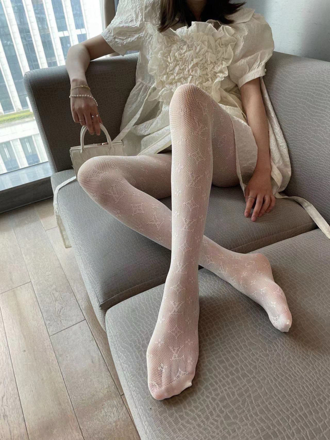 Louis Letter fishnet stockings